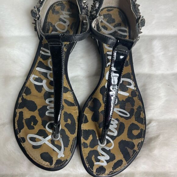 Sam Edelman Black patent &soft leather thong sandals spikes& Jewels accent SZ7.5 - Picture 8 of 11
